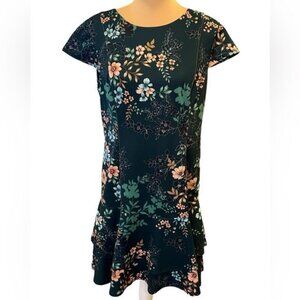 ELIZA J Women’s Dress Size 14 Floral Print Fit and Flare Green Cap Sleeve